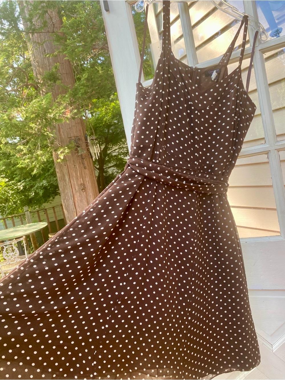 Context Brown Polka Dot Silk Midi Dress with Waist Tie